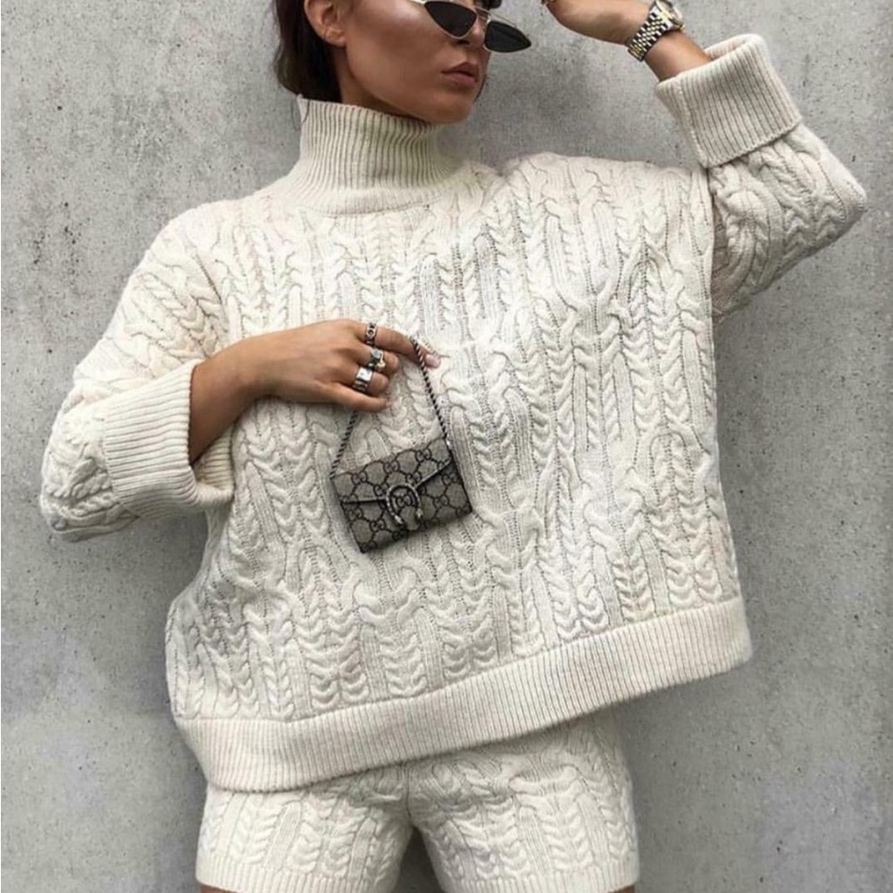 ZARA cable knit sweater When Harry Met Sally style ecru cream medium oversized
